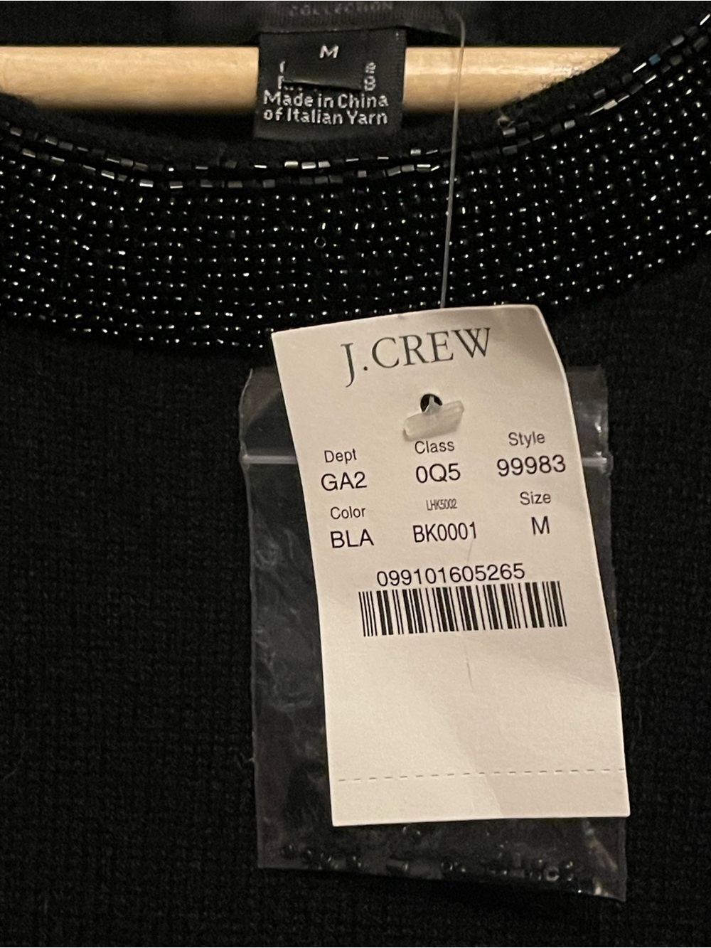 Vintage J. Crew Sleeveless Cashmere Black Sweater Dress with Beaded Trim-NWT